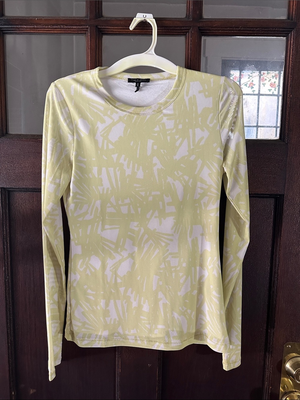 rag & bone Light Green and White Abstract Long-Sleeve Tee